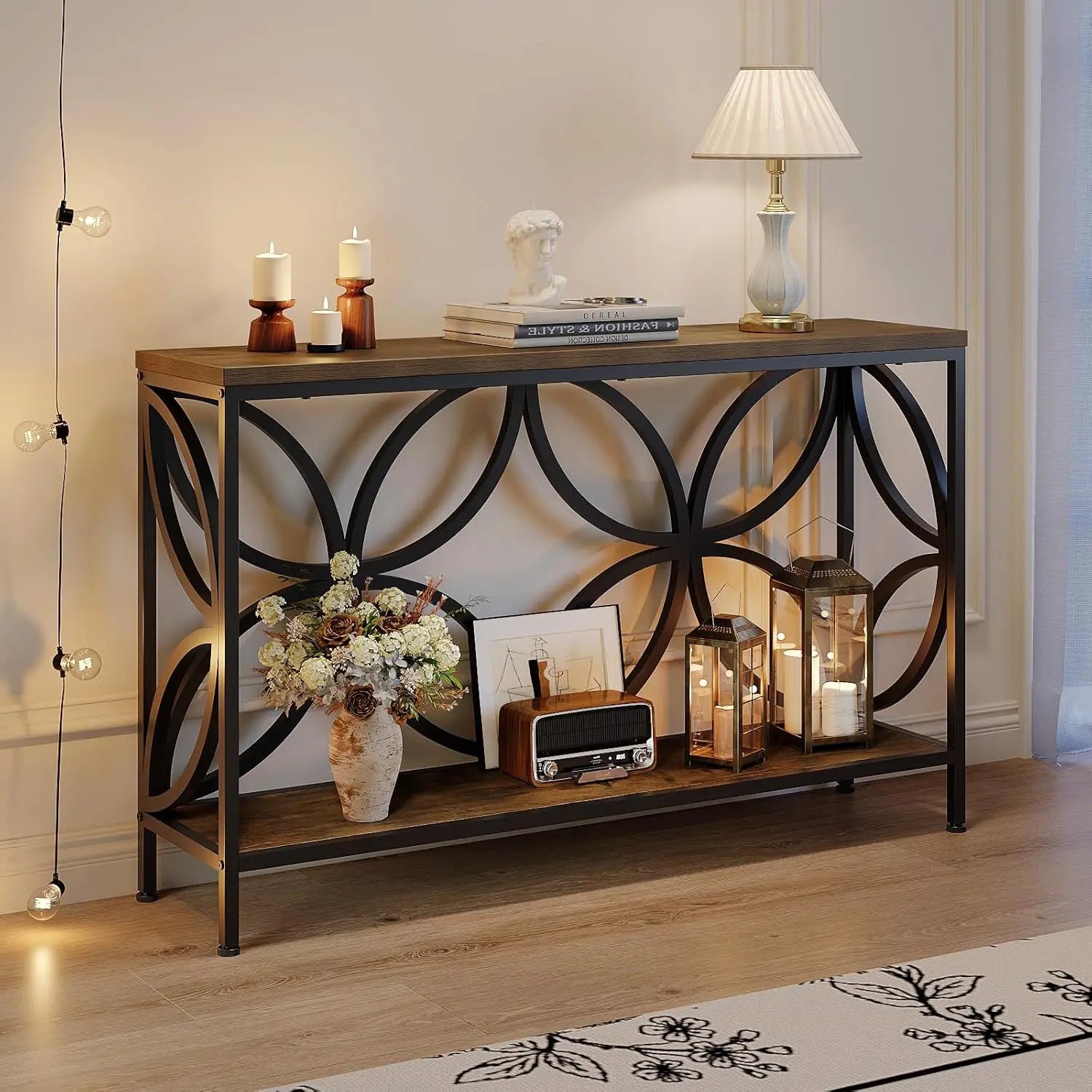 Narrow Sofa Table 47.2 Inch,Industrial Sofa Table Behind Couch,Vintage Entry Console Table with Storage for Entryway,Living Room