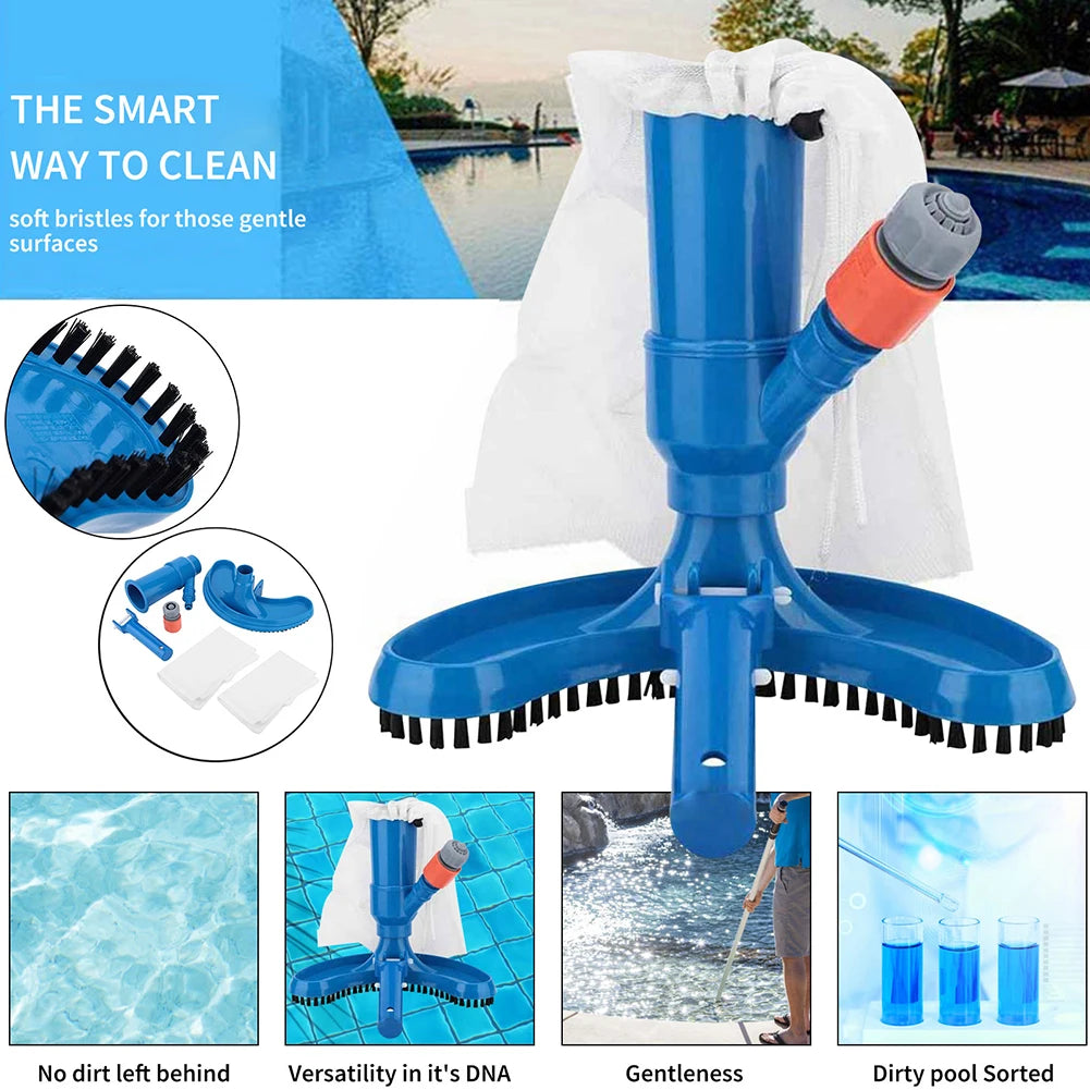 Professional Pool Cleaning Suction Set with Brush Multipurpose Pool Vacuum Suction Head Lightweight EU Plug for Spa/ Water Park