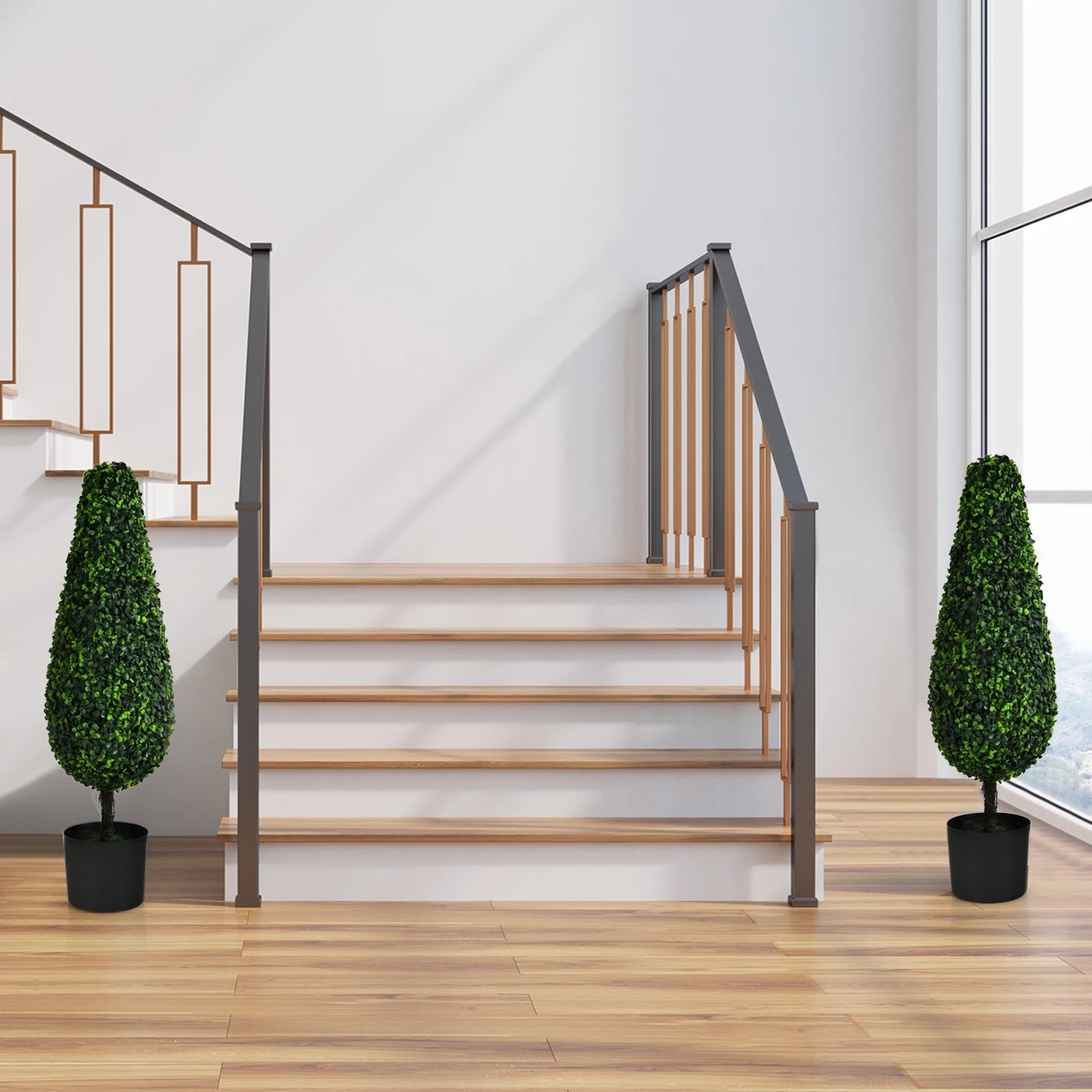 2 Pack 3FT Artificial Tower Topiary Tree UV Resistant Indoor /Outdoor