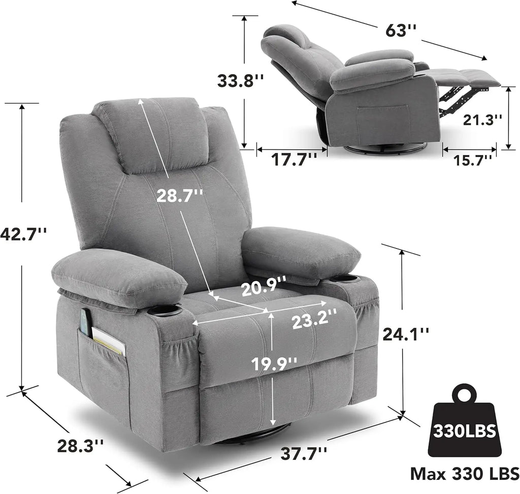 Swivel Rocker Recliner Chair with Heat and Massage, 360 Degree Swivel Recliner Chair