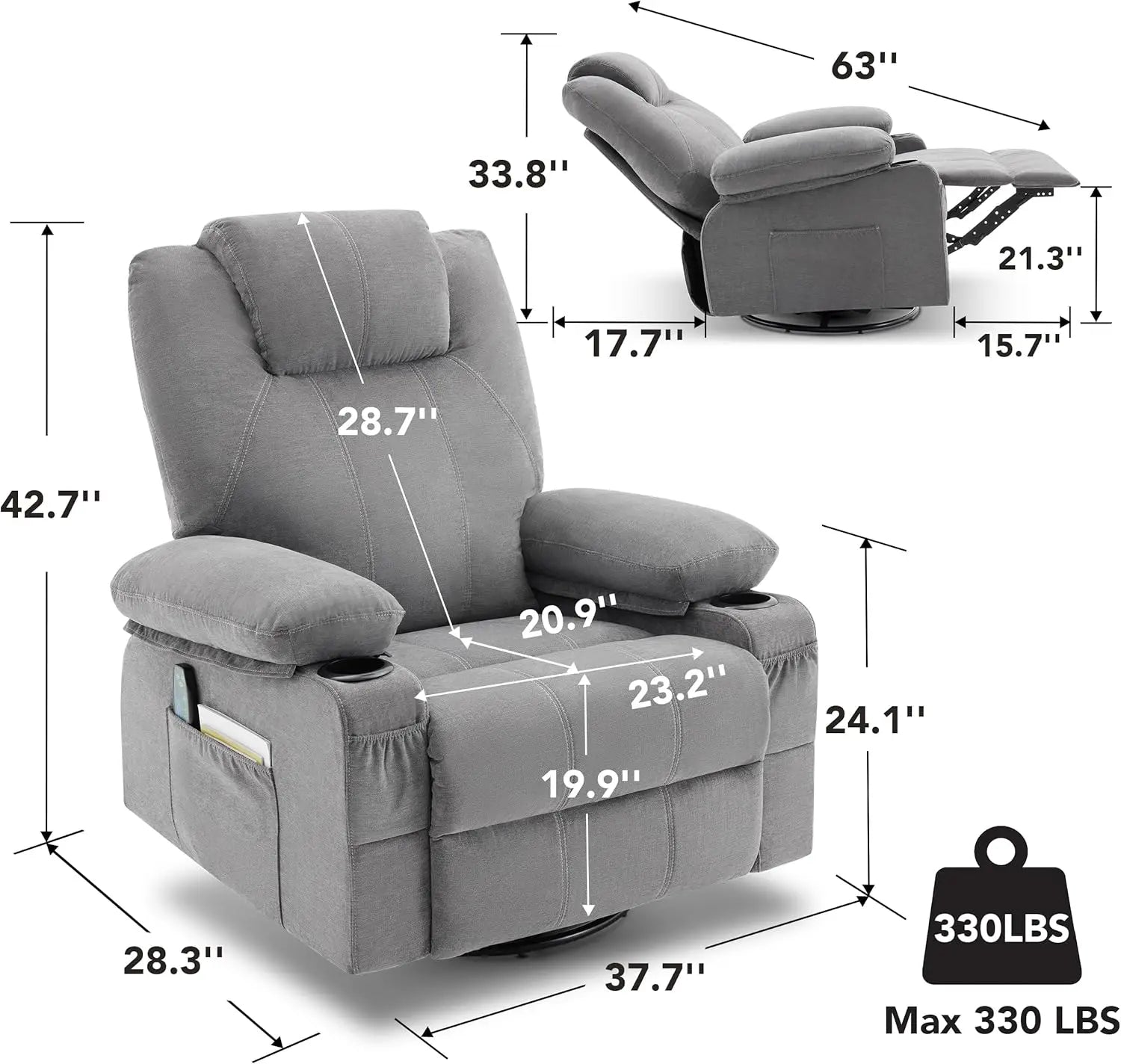 Swivel Rocker Recliner Chair with Heat and Massage, 360 Degree Swivel Recliner Chair