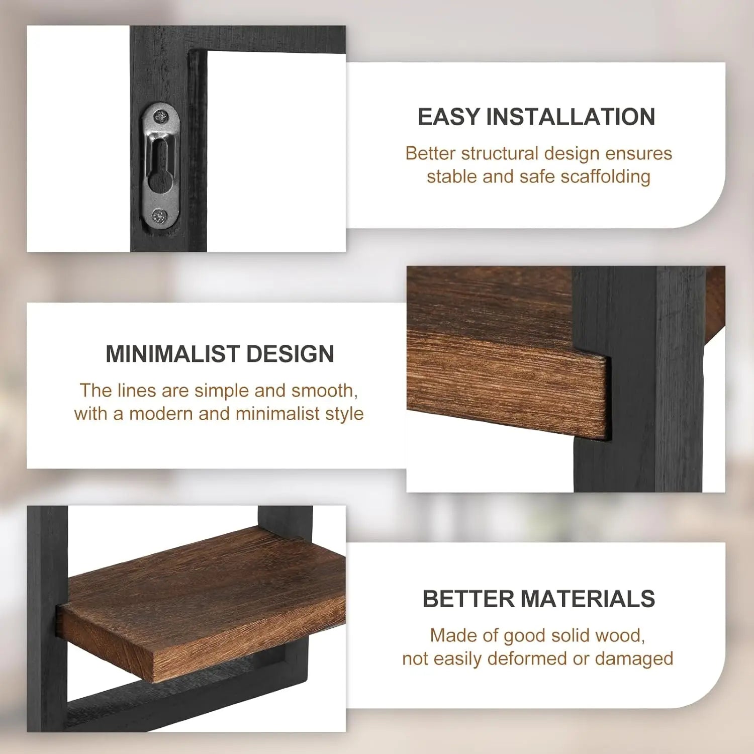 2Pcs Solid Wood Floating Shelves Set/ Wall Mounted Square Frame/ Hanging Shelf/ Modern Home Decor/ Organizer Rack for Living Room/ Bedroom Bathroom Plant Display /Aesthetic Room Accessories Wall Art Storage
