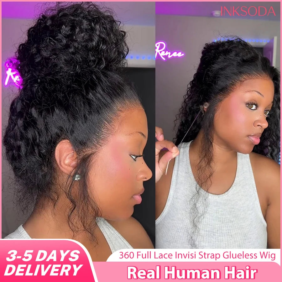 360 HD Full Lace Front Wigs Curly Wig Real Human Hair Pre Plucked Deep Wave Invisible Strap Glueless Wig Water Wave Lace Frontal