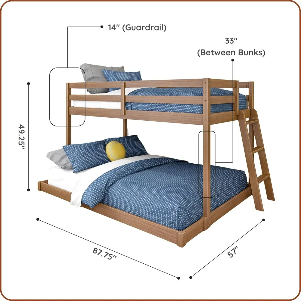 Grain & Grove Twin-Over-Full Bunk Bed for Kids with Ladder, Guardrail, and Slats, No Box Spring Needed