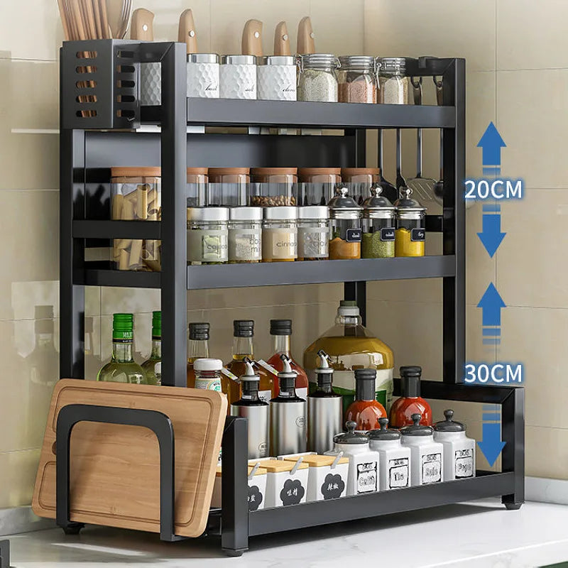 Kitchen Spice Rack Carbon Steel Thickened Seasoning Chopsticks Drying Shelf Organizer Knife Jar Organizer Household Accessories