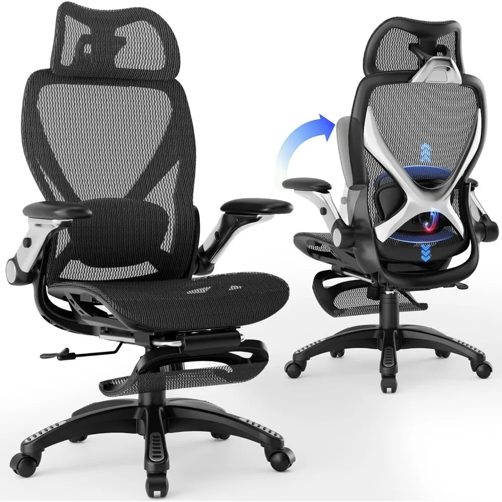 Ergonomic Office Chair: Spacious Desk Chair with Footrest, Adjustable 5D Arms and 3D Lumbar Support for Big and Tal