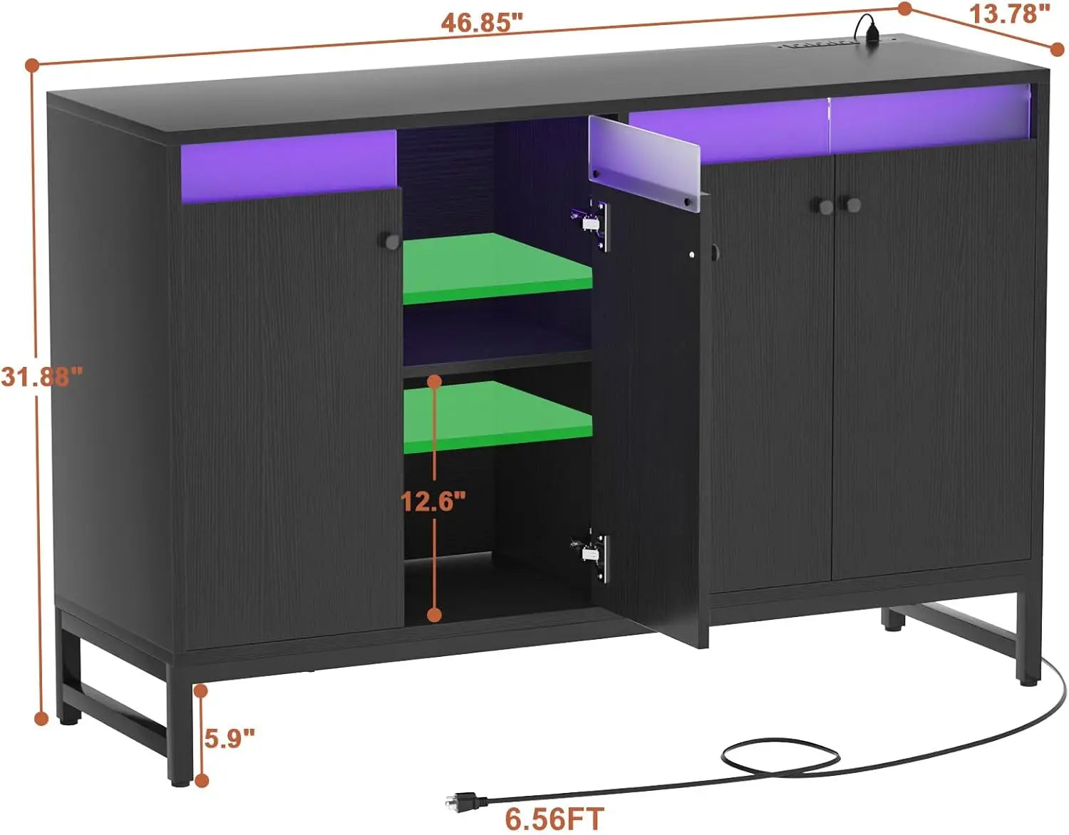 Sideboard Buffet Cabinet with Power Outlet, Kitchen Storage Cabinet with LED Light & Doors