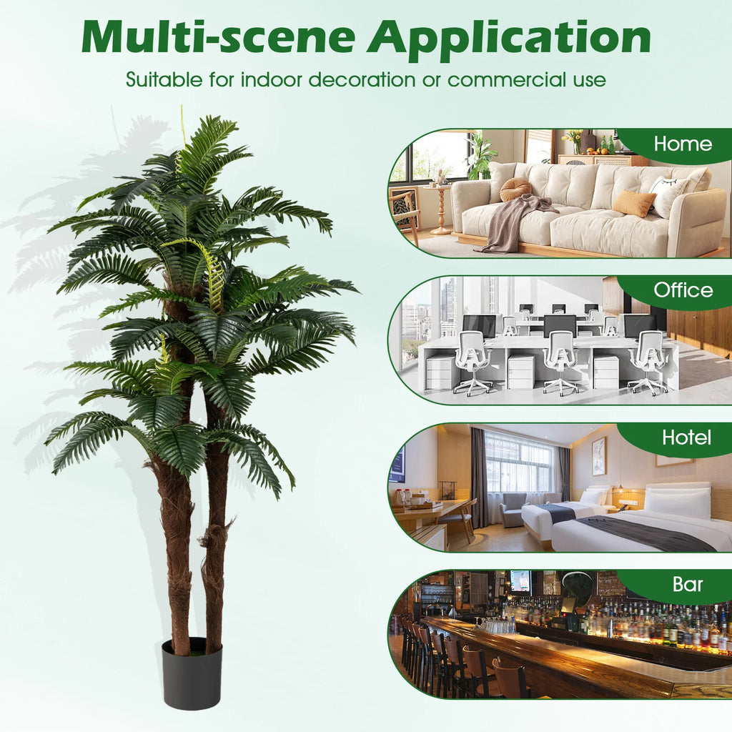 2 Pack Artificial Palm Tree 6. 3 ft Tall Fake Tropical Plant w/ 3 Real Barks
