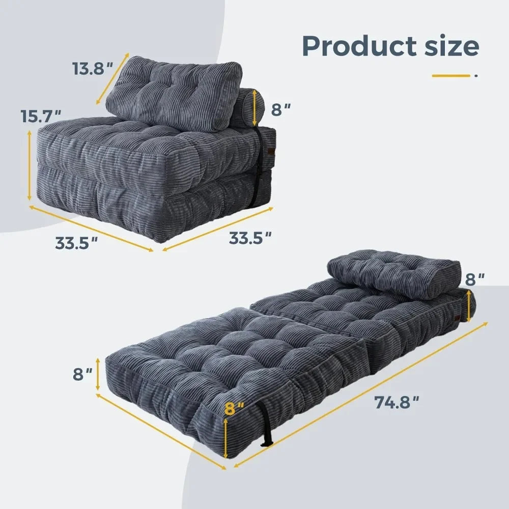 Best-Folding Sofa Bed, Convertible Sleeper Chair With Pillow Foldable Mattress With Back Support, Portable Fold Out Chair