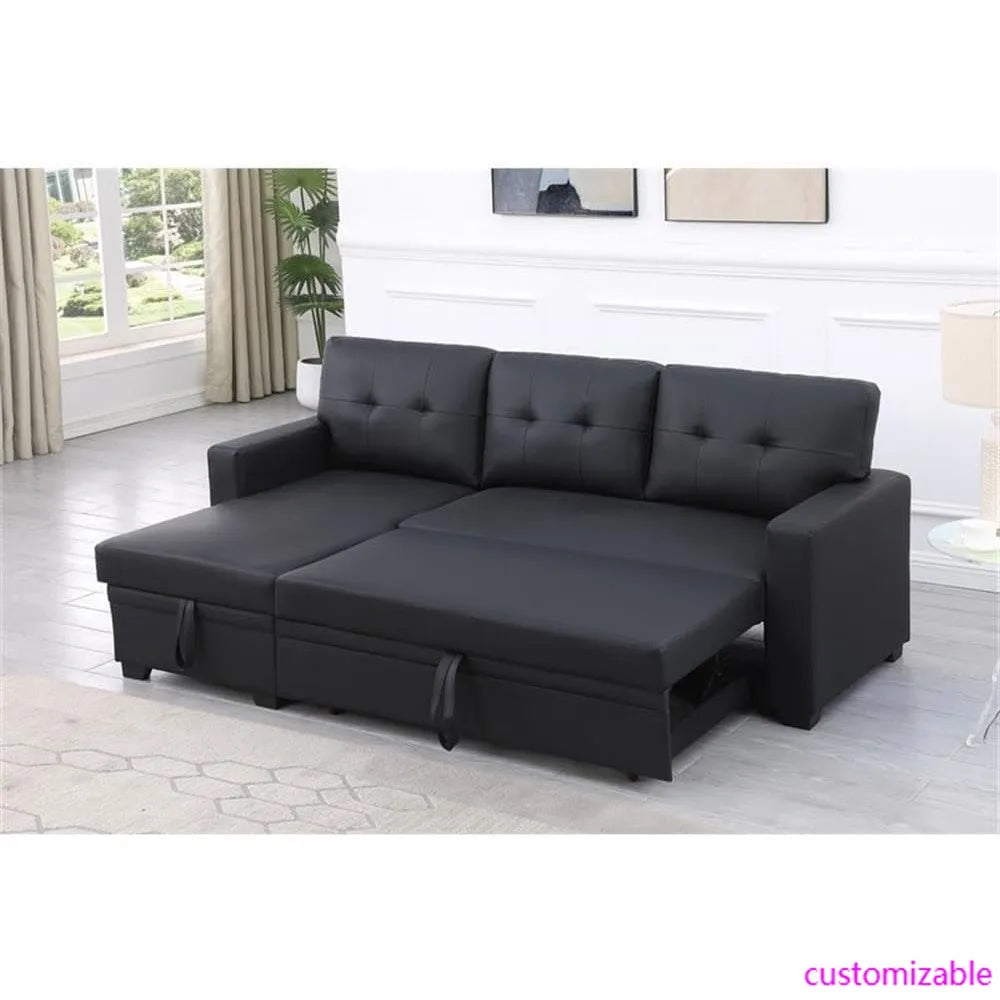 Reversible Polyester Sleeper Sofa with Convertible Storage, Chaise, and Tufted Cushions