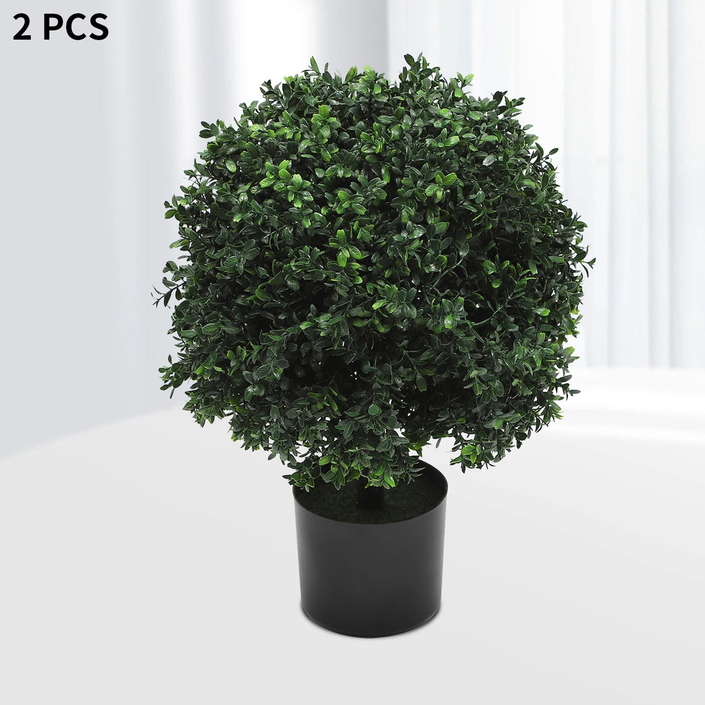 Two Outdoor Artificial Ball Bushes Potted Plants 16 Inches Wide/ Artificial Potted Shrubs 40*55cm for Indoor/Outdoor/Home Garden