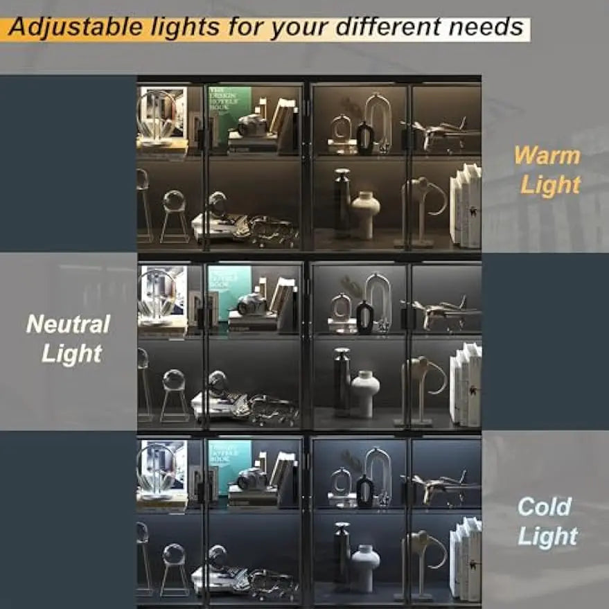 Storage Cabinet with 3-Color LED Lights, Sideboard Buffet with Solid Metal Legs, Modern Display Cabinet, Black
