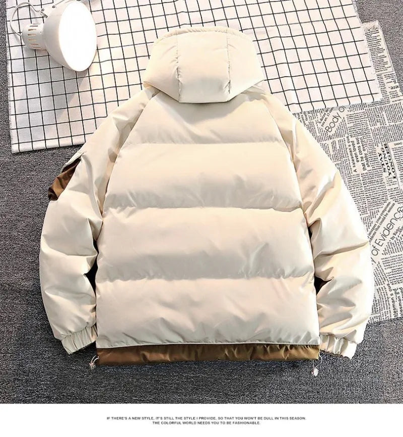 Fashion Letter Patch Faux Two Piece Cotton-Padded Jacket , Vintage Thick Loose Student Coats