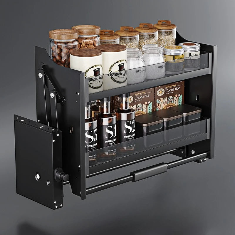 Kitchen Lifting Basket Cabinet Up and Down Buffer Open Door Kitchen Cabinet Storage Rack Seasoning Basket Kitchen Furniture