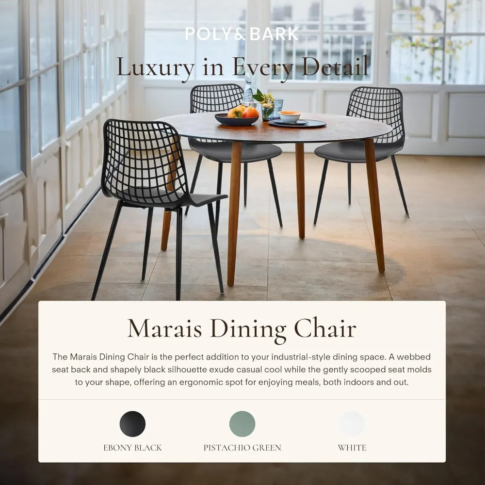 Modern Dining Chairs Set of 4 – Plastic Dining Chair with Metal Legs Ebony Black