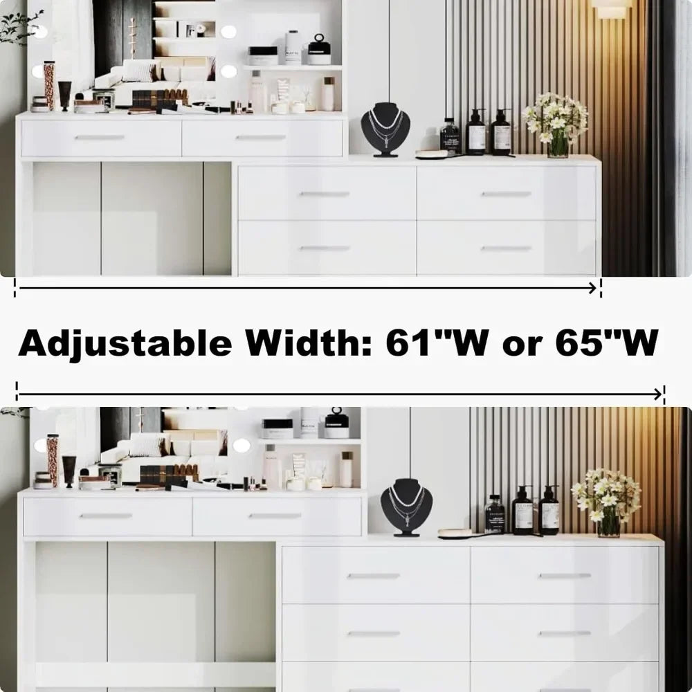 65-inch Vanity Desk with Luminated Mirror and 8-Drawer Storage Makeup Table