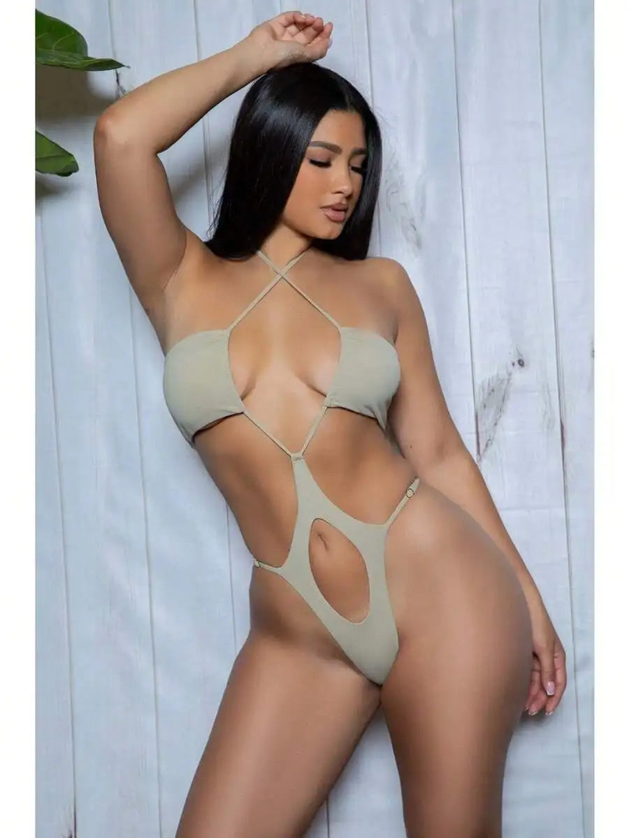 Womens One-Piece Swimsuit With Cutout And Strappy Halter Neck