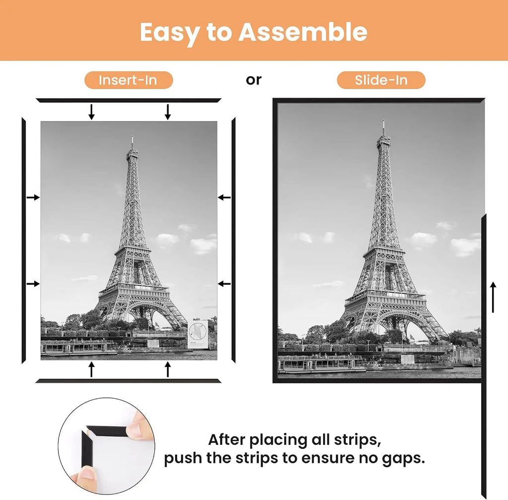 16x24 Picture Frame Black 3 Pack, Scratch-Proof Poster Frames 16 x 24 for Photo Gallery - Slide-In Strips, Horizontal or Vertical Wall Mounting