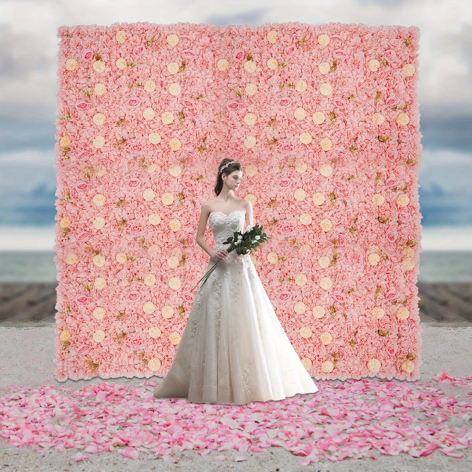 12PCS Flower Wall Panel 3D Artificial Flower Backdrop Wall Silk Hydrangea Rose Floral Panel Flower Wall Mat for Wedding Photo Background Terrace Garden Backyard Decorations Pink