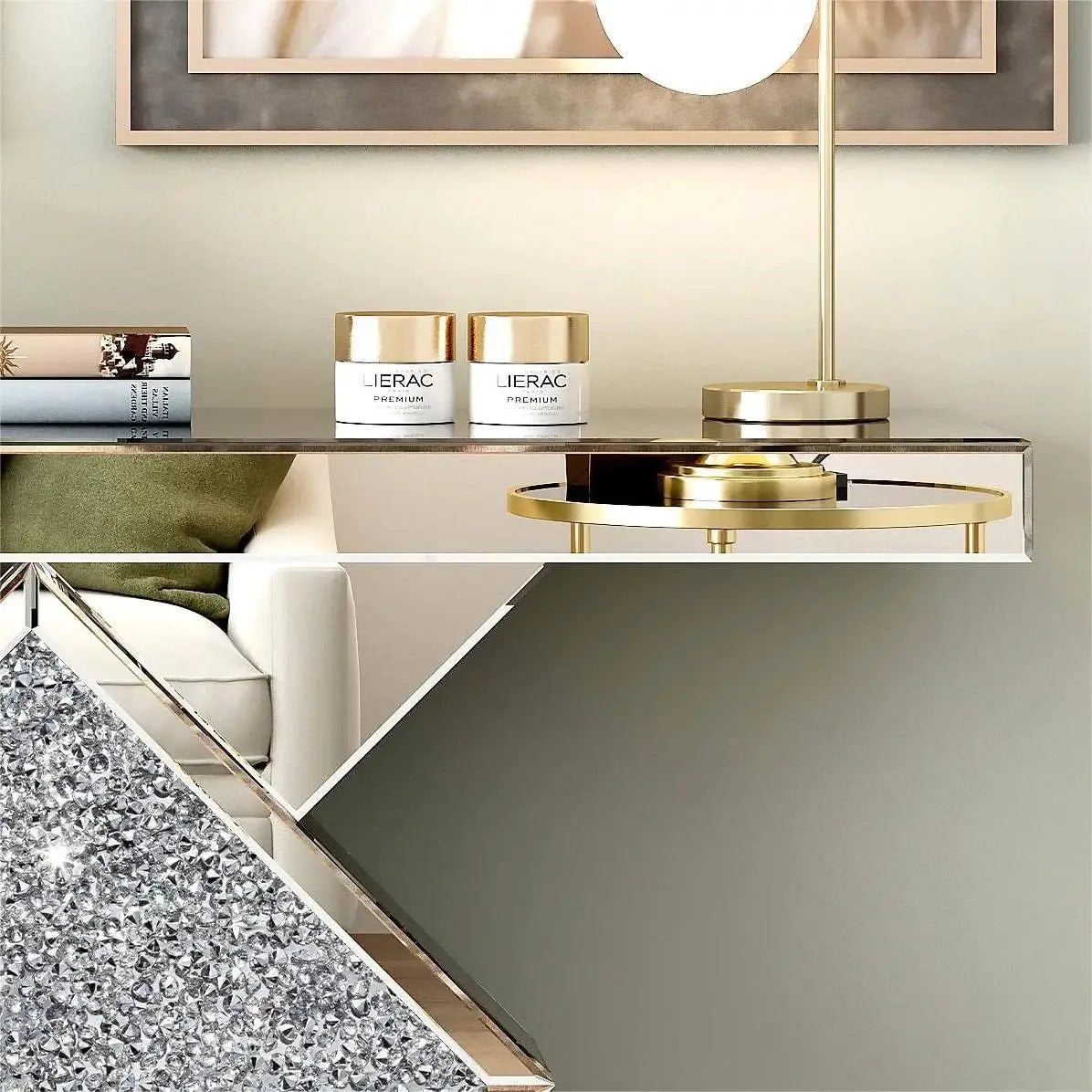 SHYFOY 47.2'' Console Table Mirrored  with Diamond Shaped Long Accent Narrow Table Sofa Table Foyer Table