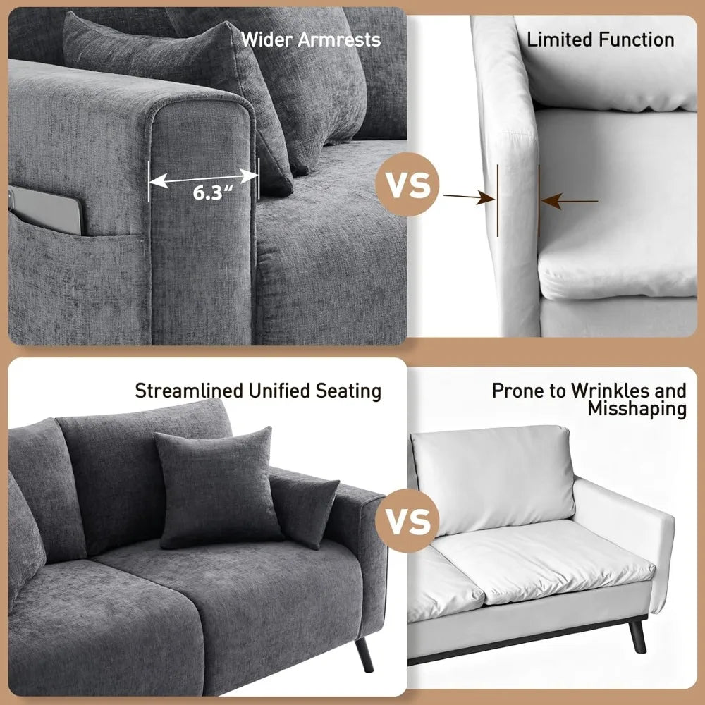 Loveseat Sofa, Grey Love Seat Couches for Living Room, 2 Seater Small Couch for Small Spaces, Bedroom, Office Sofas