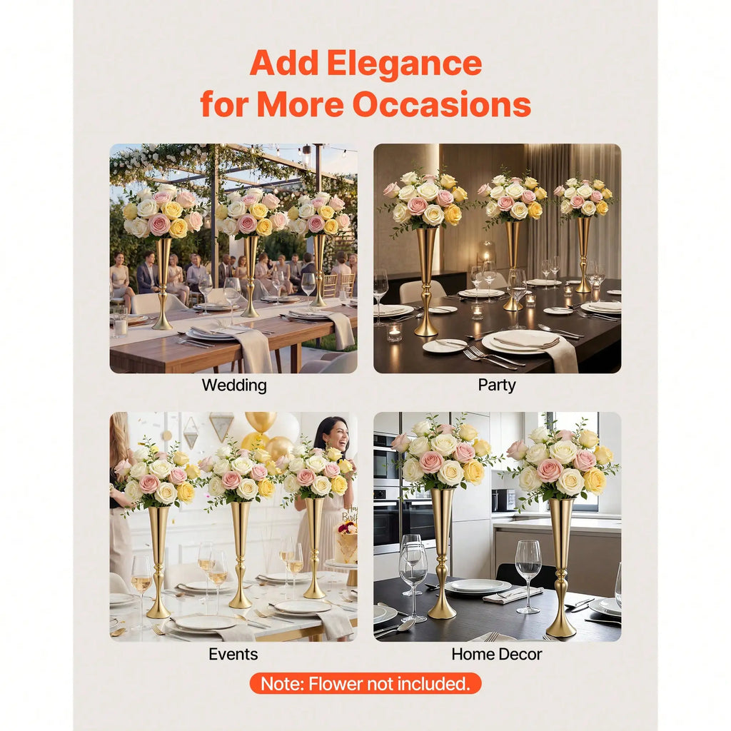 12 PCS Wedding Flower Vase, 21.7 In Tall Trumpet Flower Table Centerpieces, Banquet Vases Easy Installation, Electroplated Versatile Arrangement Stand For Party Events/ Home Decor Reception, Gold