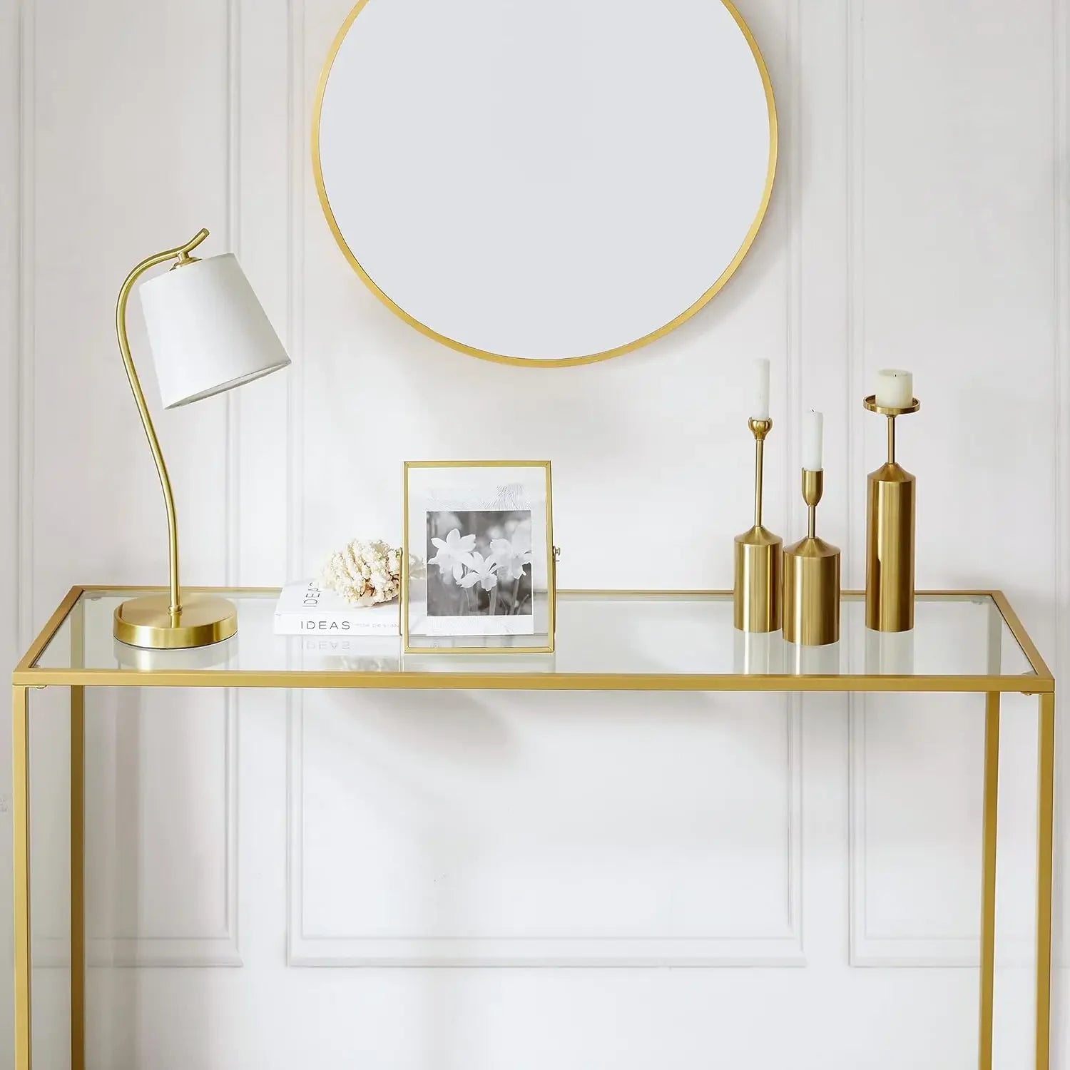 47.2 Inches Console Table, Tempered Glass Sofa Table, Modern Entryway Table, Sturdy Metal Frame,Easy to Assemble,Adjustable Feet