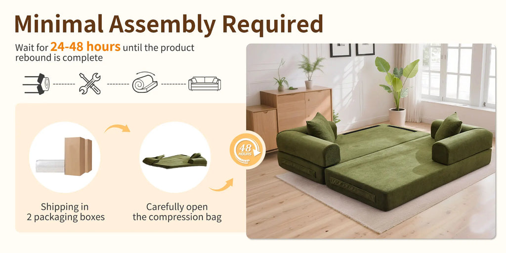 Convertible Sofa Bed with Pillows Modular Floor Sofa with Fixed-Shape Frame Chenille, Removable Folding Mattress Couch