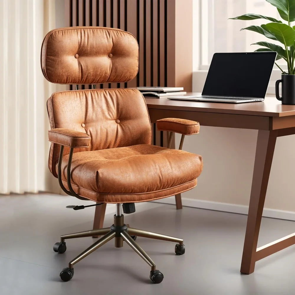 Ergonomic Home Office Chair, Faux Leather with Thickened Cushions, Comfy High Back/Swivel Rolling Executive Chair