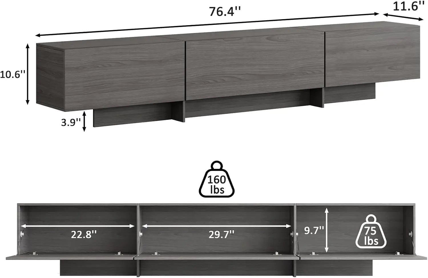 76.4'' Modern Console TV Stand, Large Storage/Media Cabinet