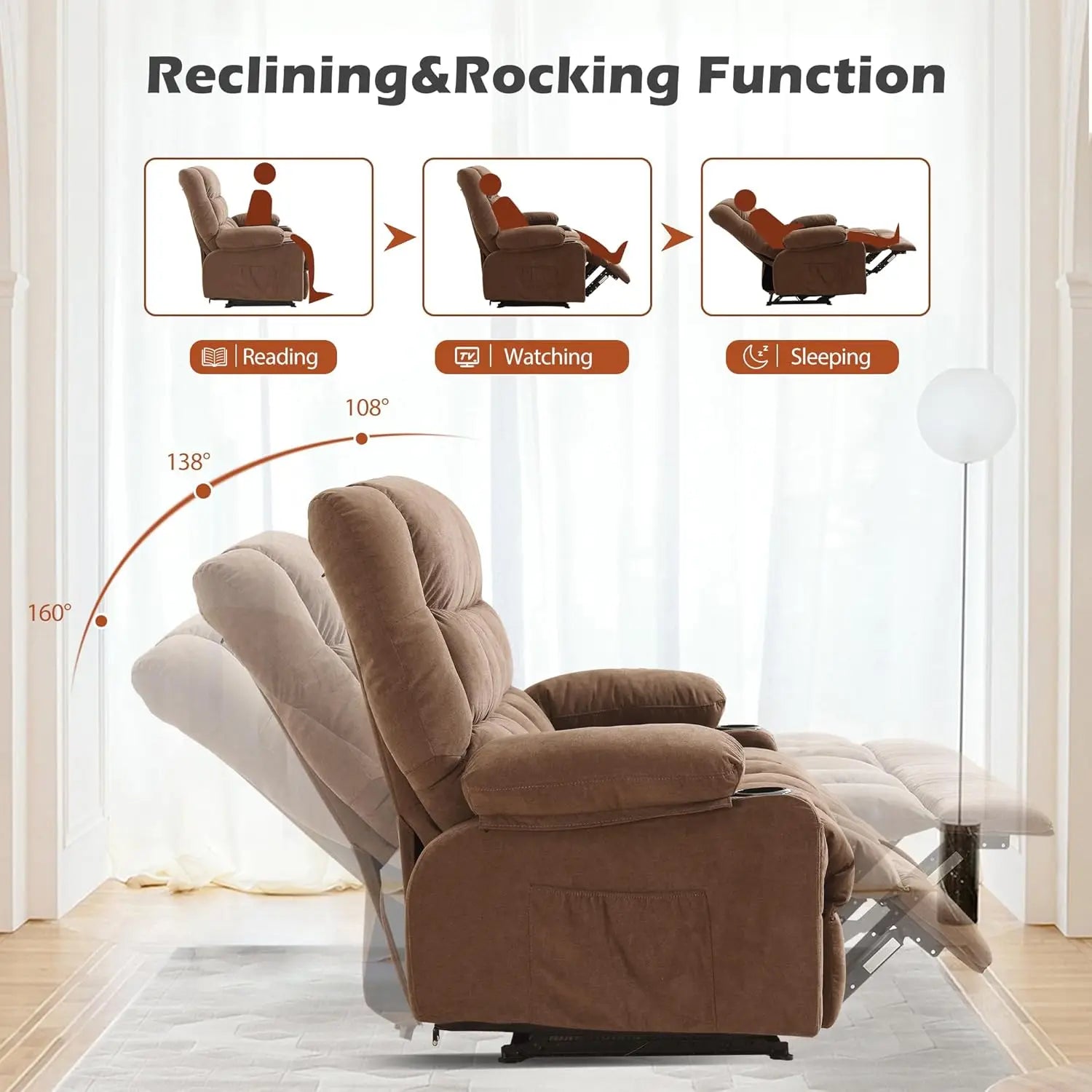 Reclining Loveseat with Cup Holders for Living Room 2 Seat Manual Loveseat Recliner with Side Pocket