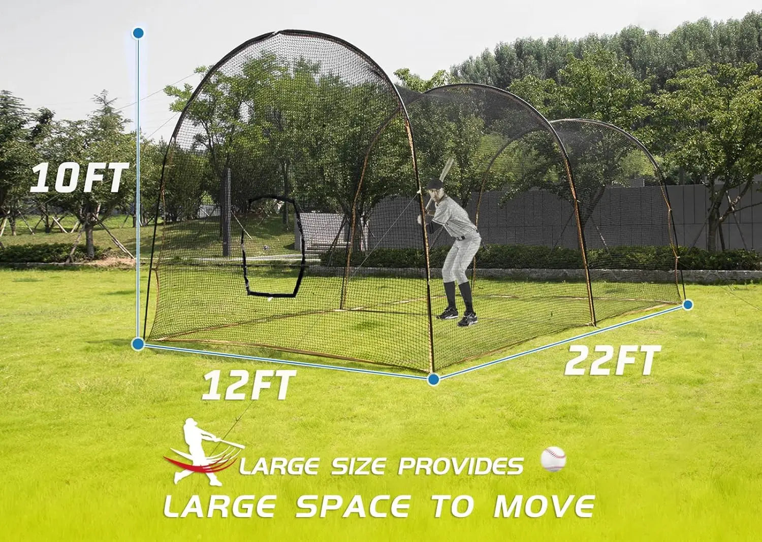 Batting Cage Baseball Softball - 22FT Heavy Duty Steel Frame and Net for Kids/ Adults Backyard Practice & Training
