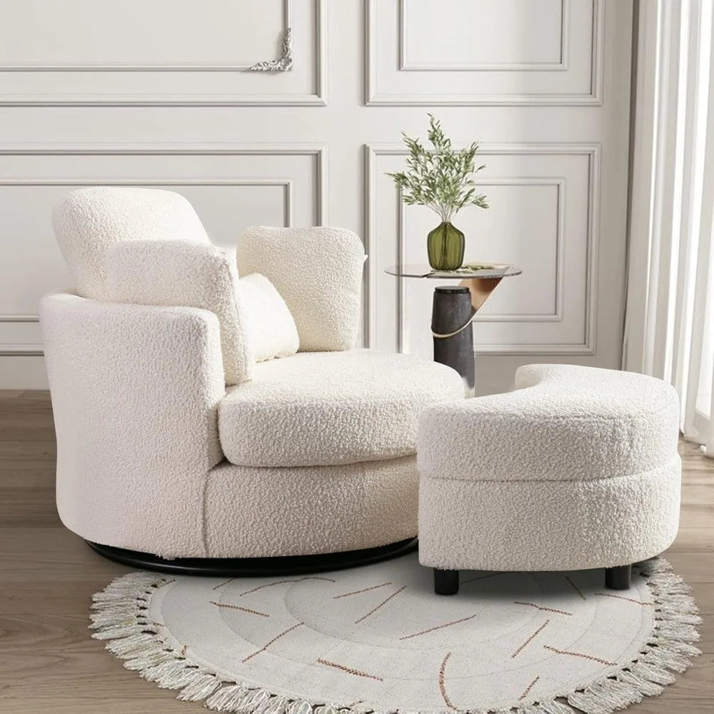 Chair and A Half with Ottoman, 360° Swivel Accent Barrel Chair