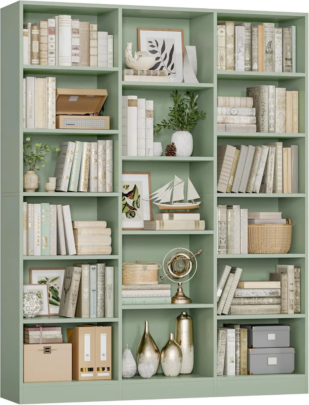 6 Tier Large Bookshelf, Triple Wide Bookcase with 17 Open Shelves, 74'' Tall for Living Room/ Home Office