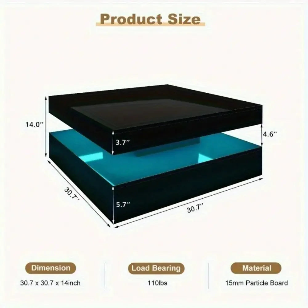 LED Coffee Table with Lights Center Cocktail Table Living Room High Gloss