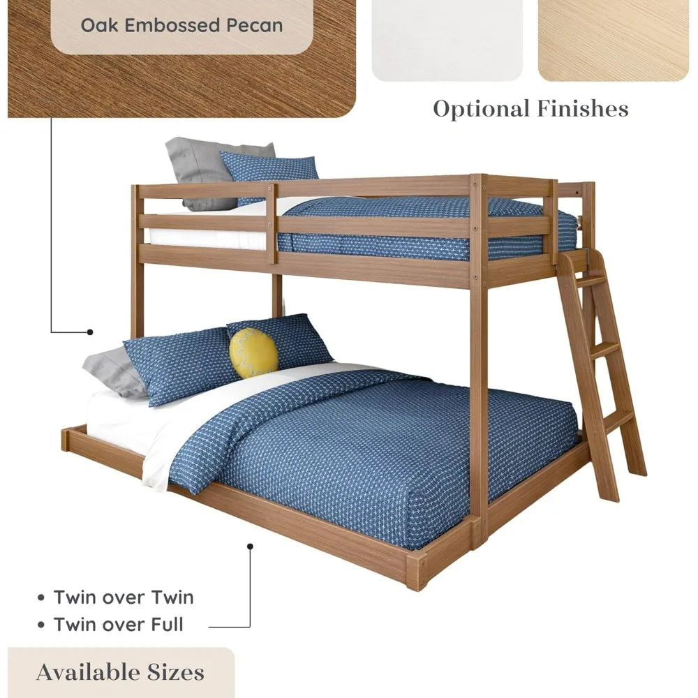 Grain & Grove Twin-Over-Full Bunk Bed for Kids with Ladder, Guardrail, and Slats, No Box Spring Needed
