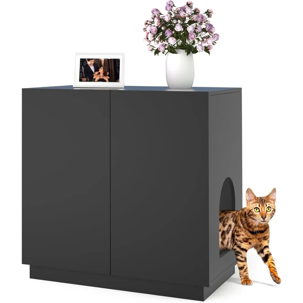 Large/Tall Litter Box Enclosure, Modern Wooden Litter Box Furniture for XL Litterbox with Hidden Storage as Sideboard Cabinet