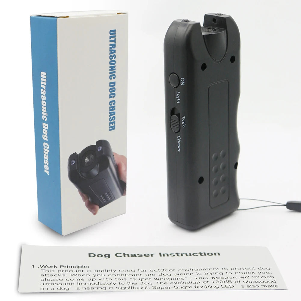 Ultrasonic Anti Barking Device Portable Dog Bark Suppressor Handheld Repeller Trainer with LED Light Battery Powered for Outdoor