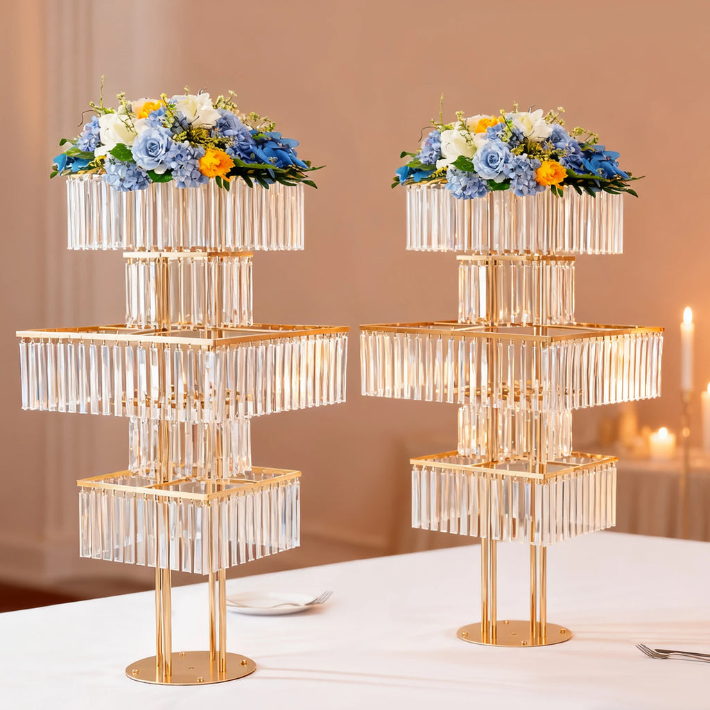 2pcs 5-Tier Flower Stand for Wedding Birthday Party Events Flower Vase Stand for Centerpieces Wedding Flower Stand Gold/silver