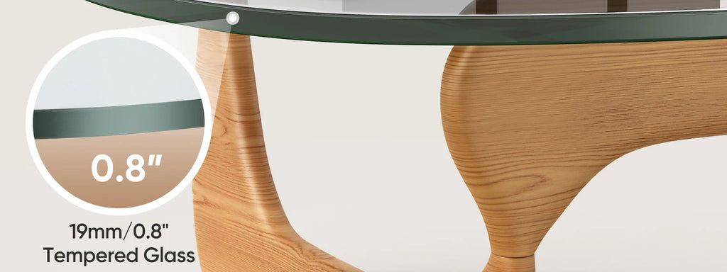 Modern Triangle Glass Coffee Table, Vintage Glass, Wood End Table, Solid Wood Base Coffee Table, for Living Room, Patio