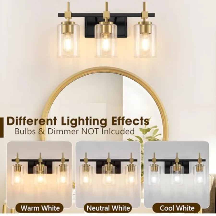 3-Light Bathroom Light Fixtures, Vanity Lights for Bathroom with Textured Glass Shade, Modern Vanity Wall Lighting Over Mirror,