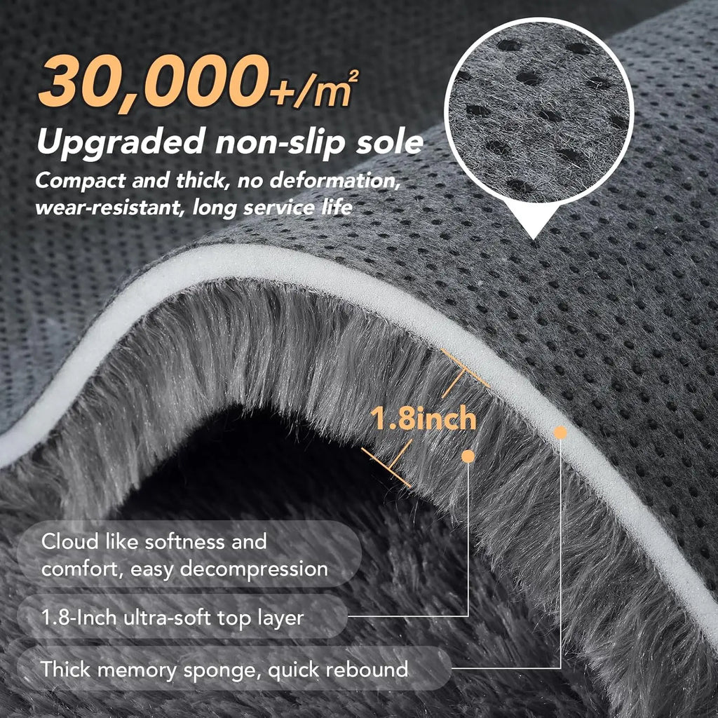 Large Shaggy Grey Area Rug 10'x14' - Super Soft Fluffy Carpet for Living Room, Bedroom, Non-Slip Memory Foam