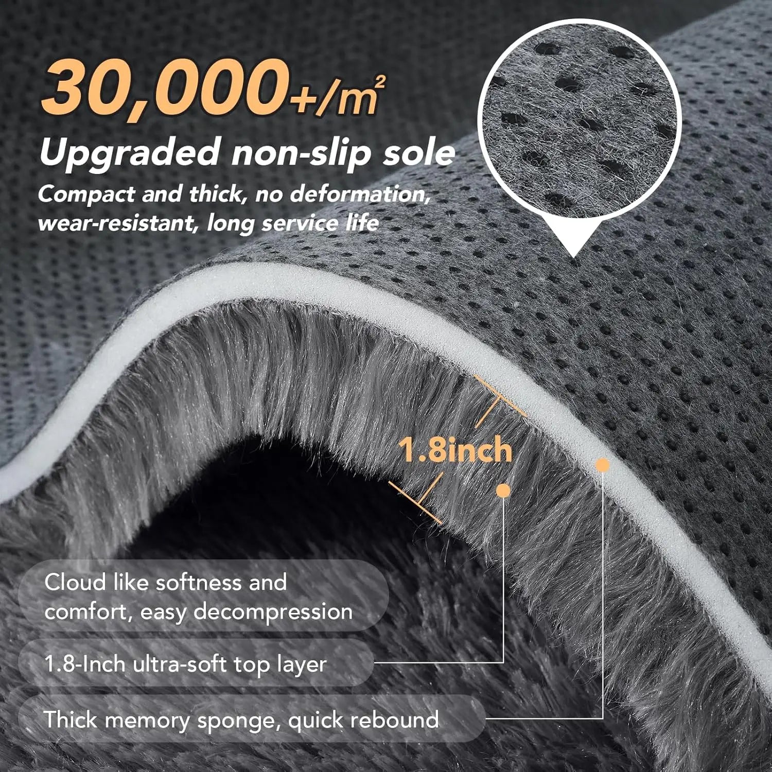 Large Shaggy Grey Area Rug 10'x14' - Super Soft Fluffy Carpet for Living Room, Bedroom, Non-Slip Memory Foam