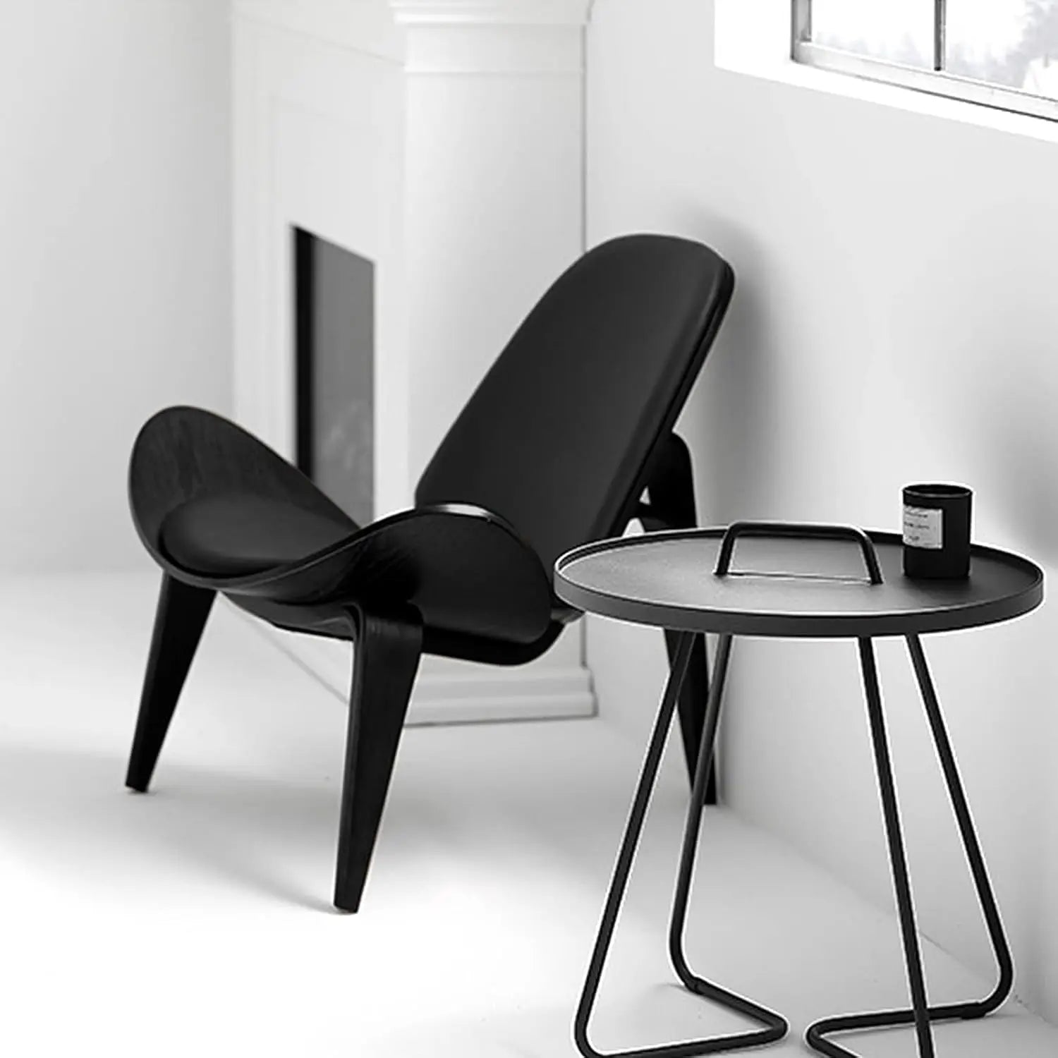 Century Modern Shell Chair, Ergonomic Accent Chair for Living Room & Bedroom, Ebony Black