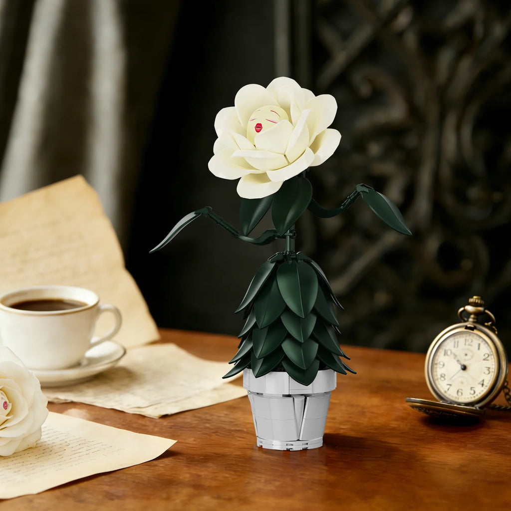 Wonderland Flower Building Blocks Sets/ White Rose/ Artificial Model/ Home/ Room Decoration/ Office/ Desktop Ornament Gifts for Women/ Girls