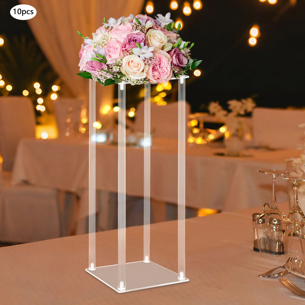 10PCS Acrylic Flower Stand 7.87x7.87x23.62in Clear Wedding Flower Display Rack 6.6lbs Capacity/ Decoration Stand for Party Centerpiece