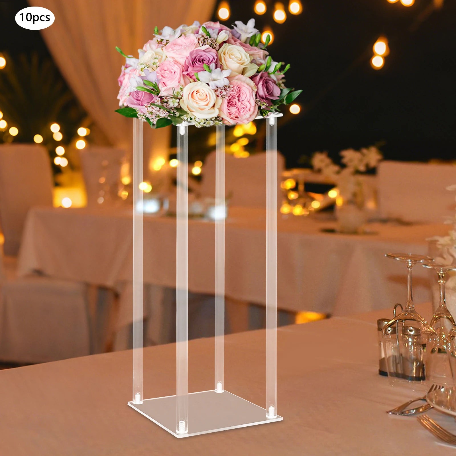 10PCS Acrylic Flower Stand 7.87x7.87x23.62in Clear Wedding Flower Display Rack 6.6lbs Capacity/ Decoration Stand for Party Centerpiece