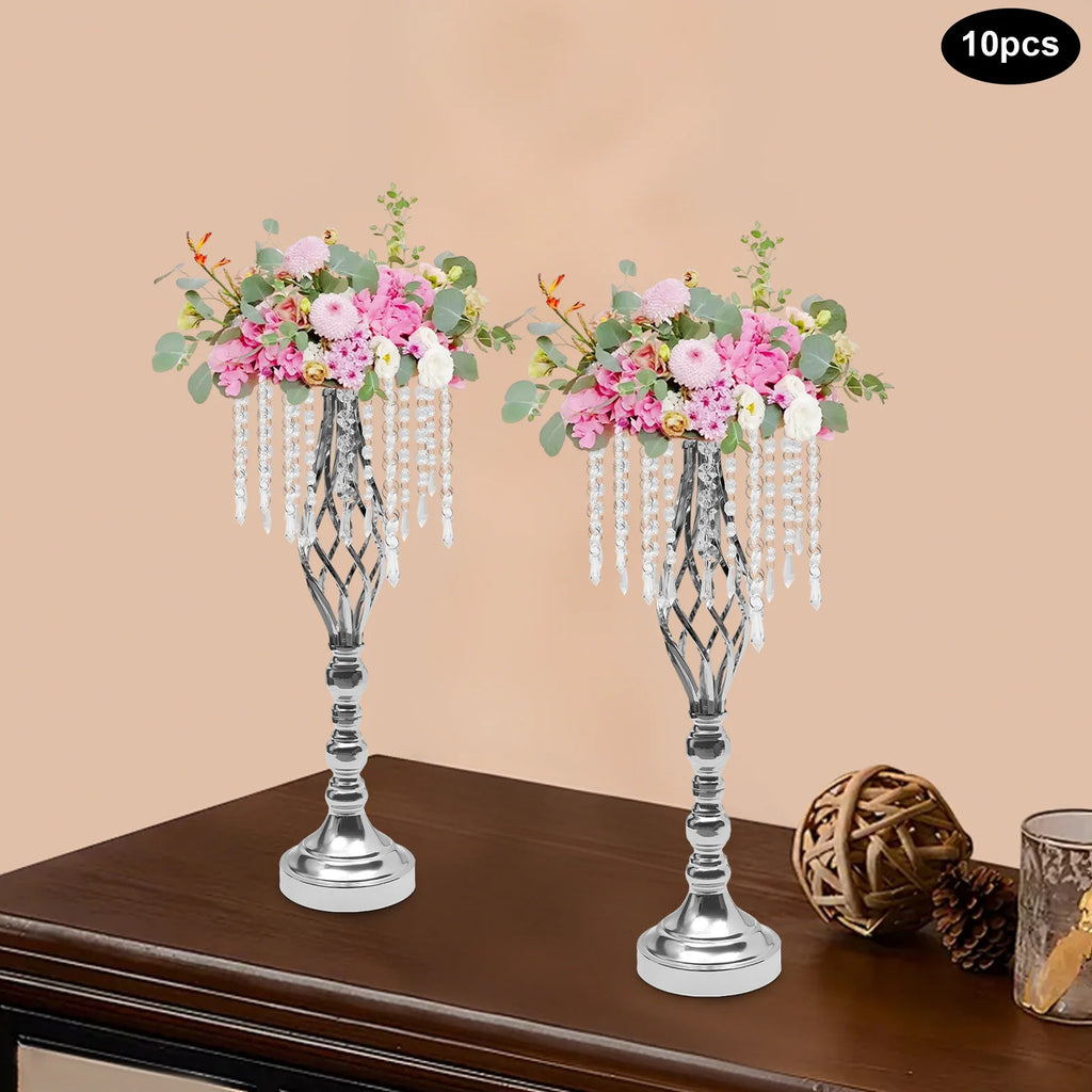 10 Pcs Crystal Flower Stand, Wedding Party Decor Flower Arrangement Stand，21.7in/55cm Tall Elegant Tabletop/Metal Flower Vase