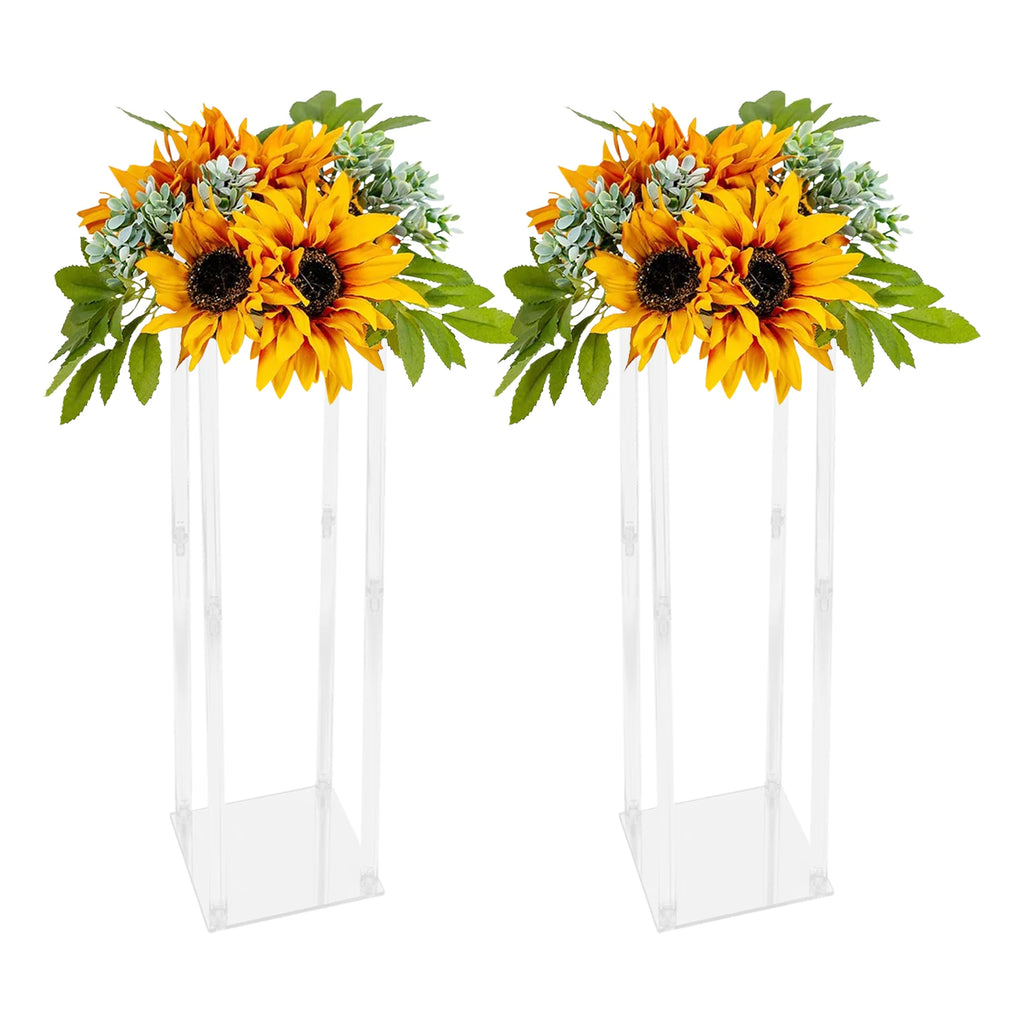 2PCS Acrylic Clear Wedding Flower Stand 100cm Wedding Geometric Flower Vase Column Stand for Wedding Party Table Centerpiece