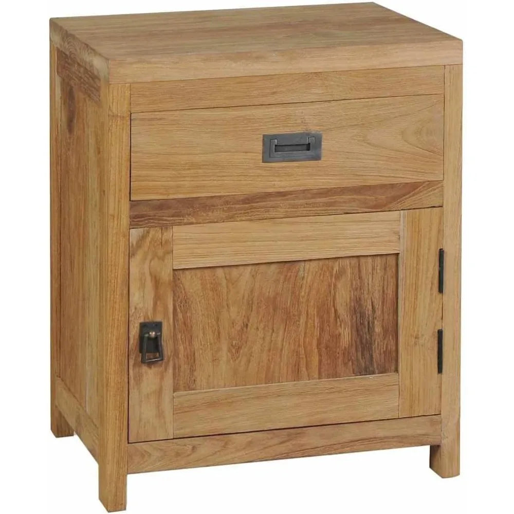 Teak Bedside Cabinet with Drawer and Cupboard, Rustic Hardwood Storage for Bedroom or Living Room, Durable Multi-Functional